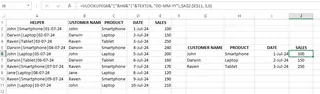 Retrieving the sales using Vlookup with multiple criteria. 6