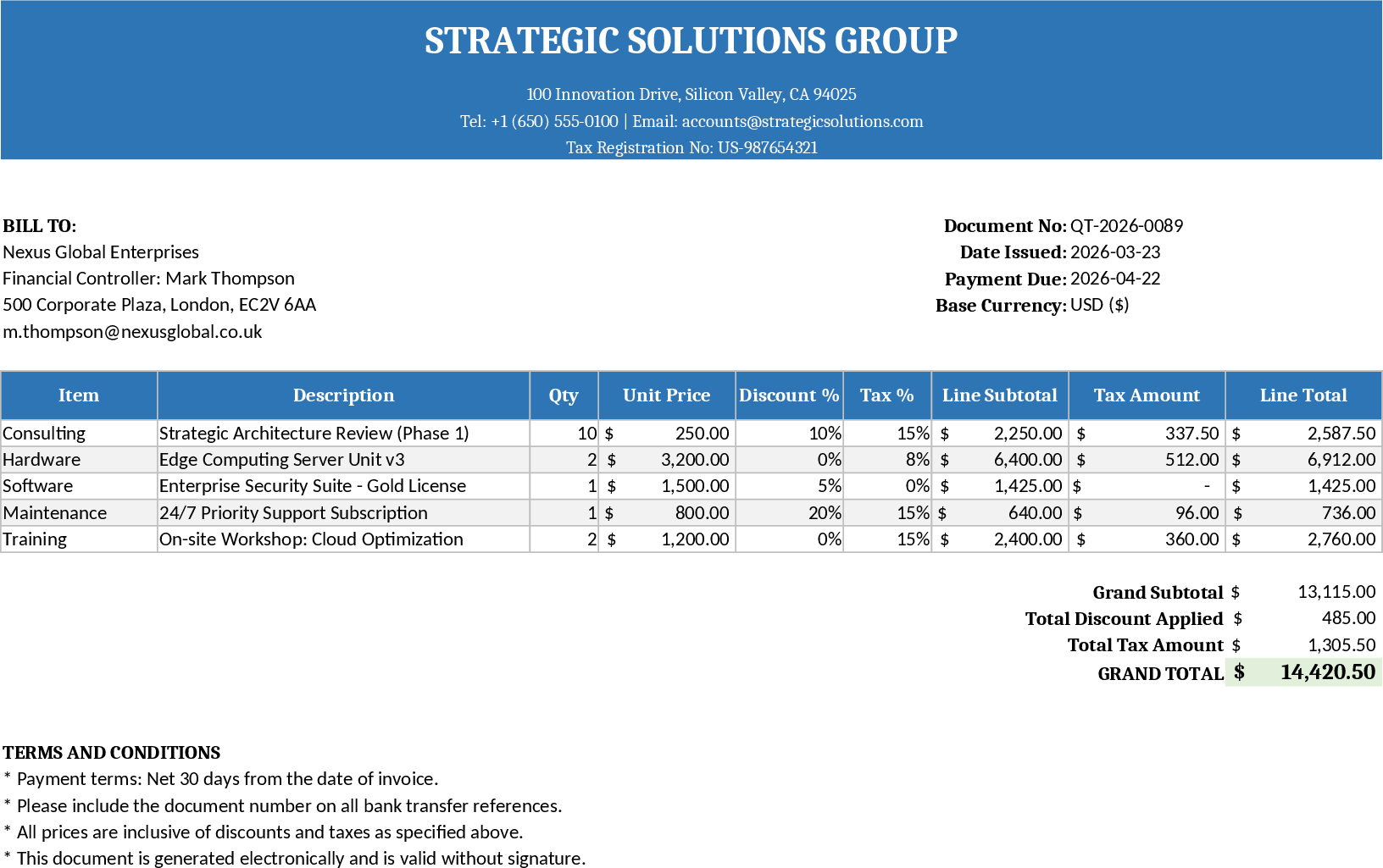 A4 Printable Quote & Invoice Excel Template