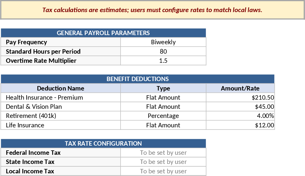 Multi‑Sheet Payroll Calculator Template