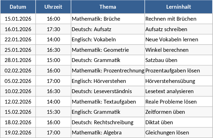 Nachhilfe-Protokoll & Prüfungsplaner Vorlage