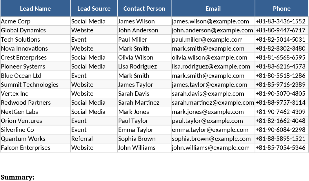 Sales Lead & Funnel Vorlage