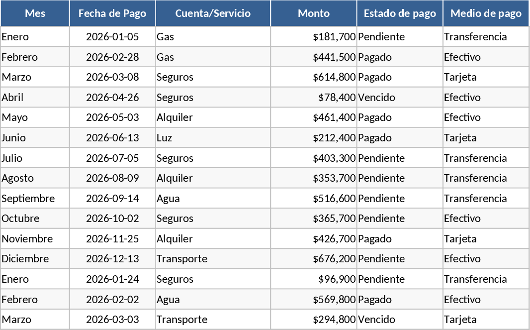 Suivi des factures mensuelles Modèle