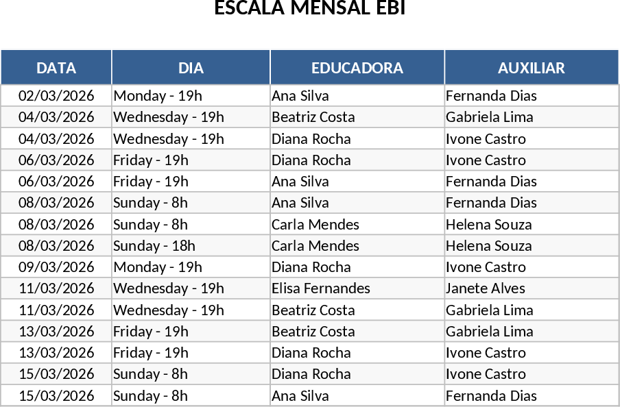 Planning mensuel automatisé EBI Modèle