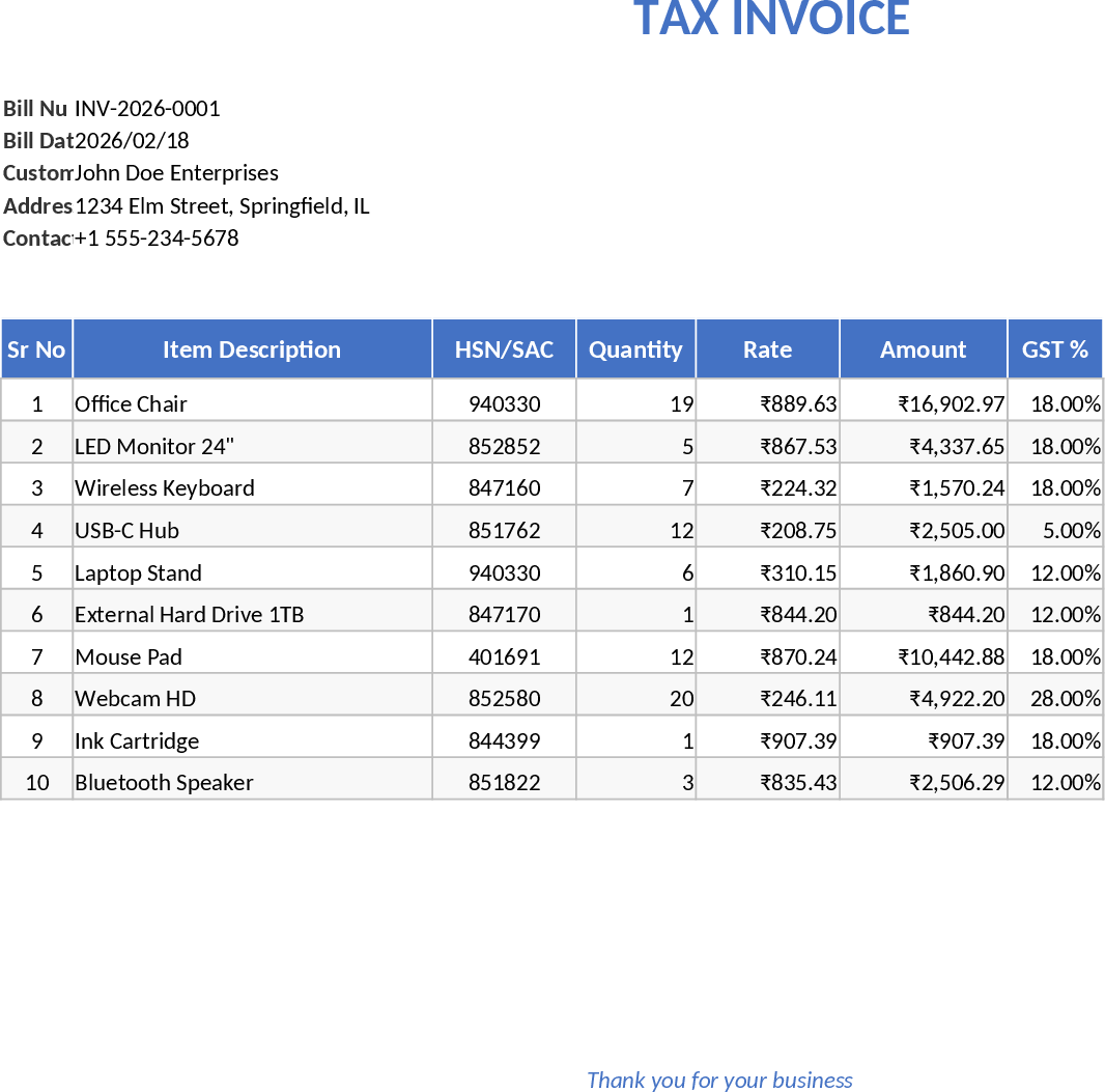 Automated GST-Rechnungsverwaltung Vorlage