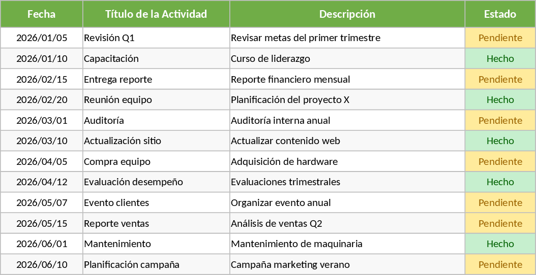 Dynamischer Kalender 2026 & Aktivitäts-Tracker Vorlage