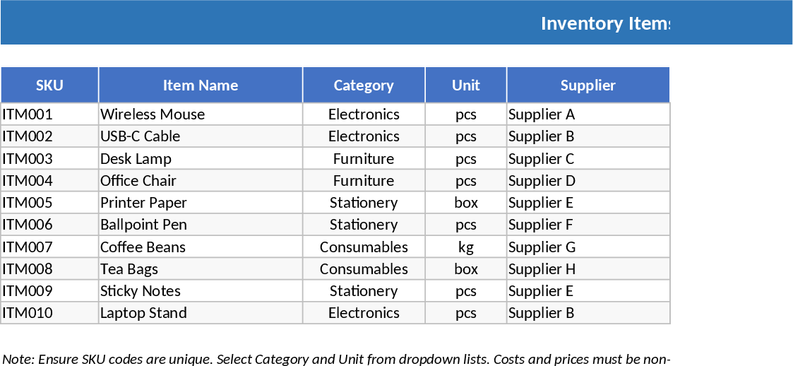 Inventory Management and Stock Tracking Template