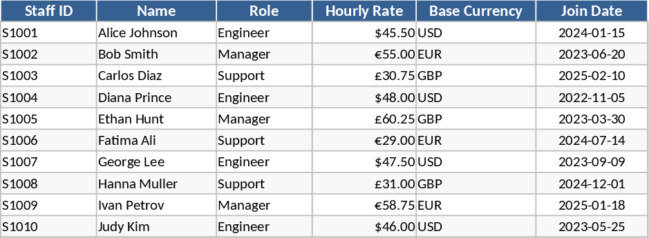 Globales Team-Dienstplan & Lohnabrechnung Vorlage
