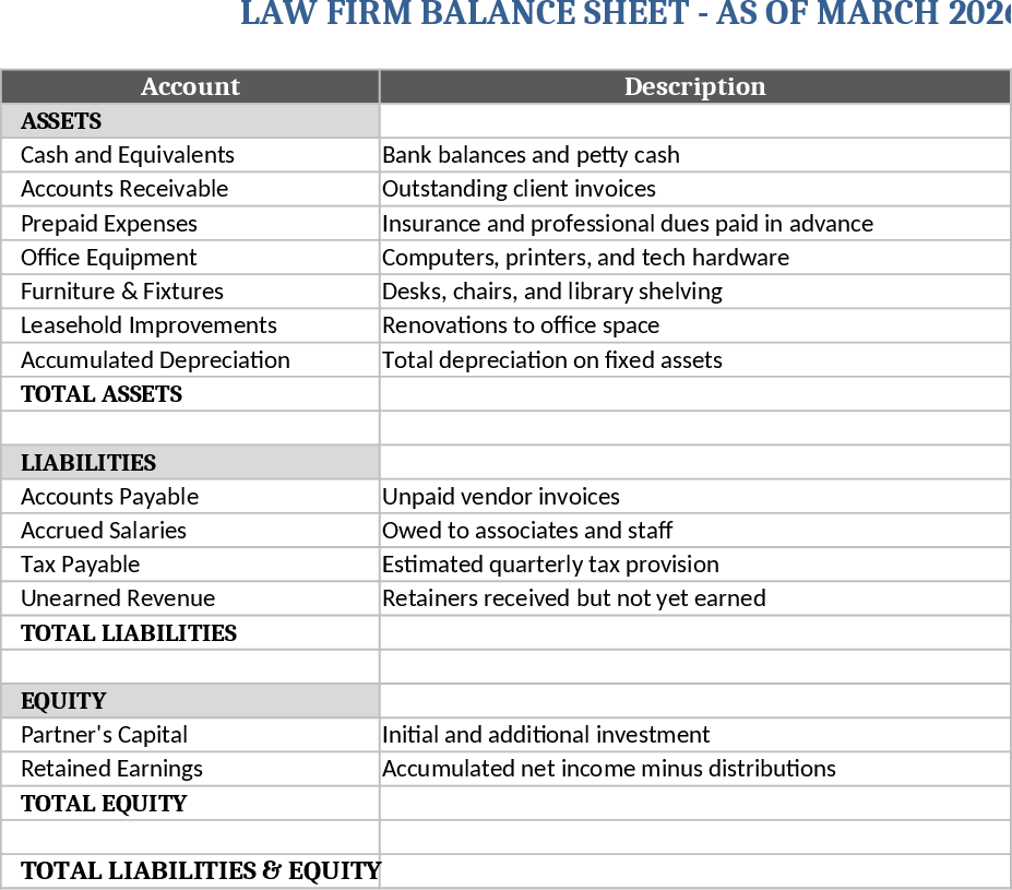 Law Firm Accounting Workbook with Income Statement, Balance Sheet & Client Tracker Template