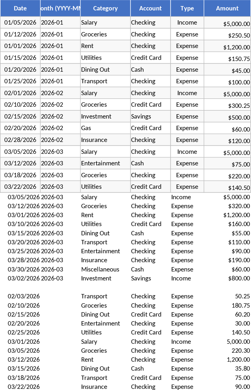 개인 월간 예산·지출 추적 템플릿