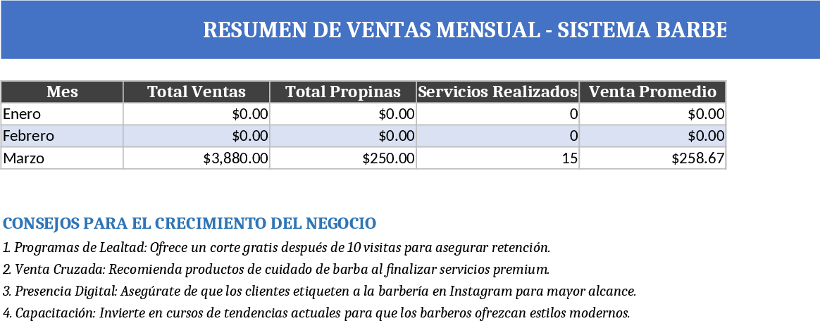 Barbershop Management & Sales Tracker Template