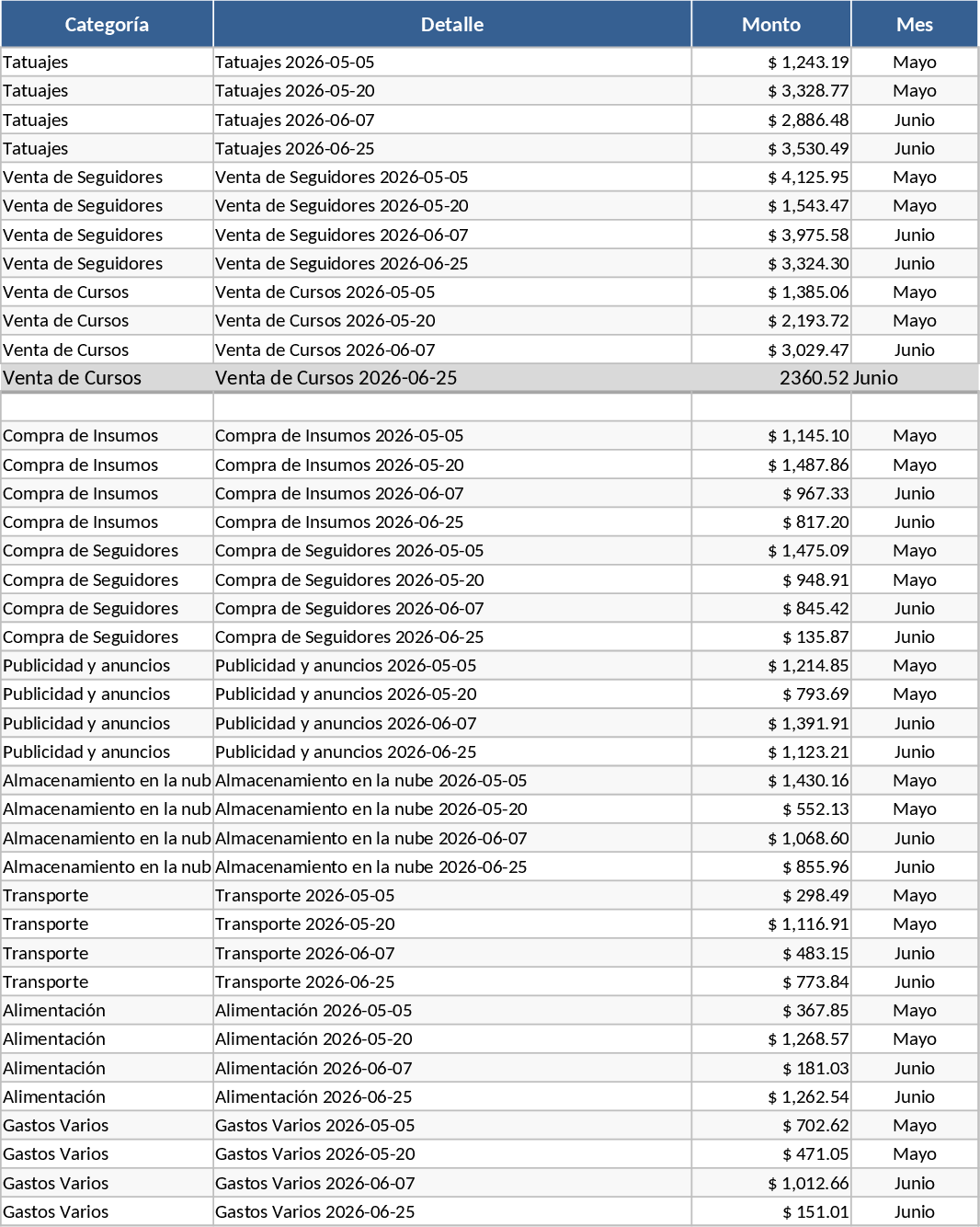 Tattoo, Followers & Courses Income & Expense Template