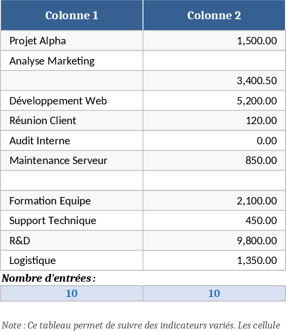 Simple Two-Column Table Template