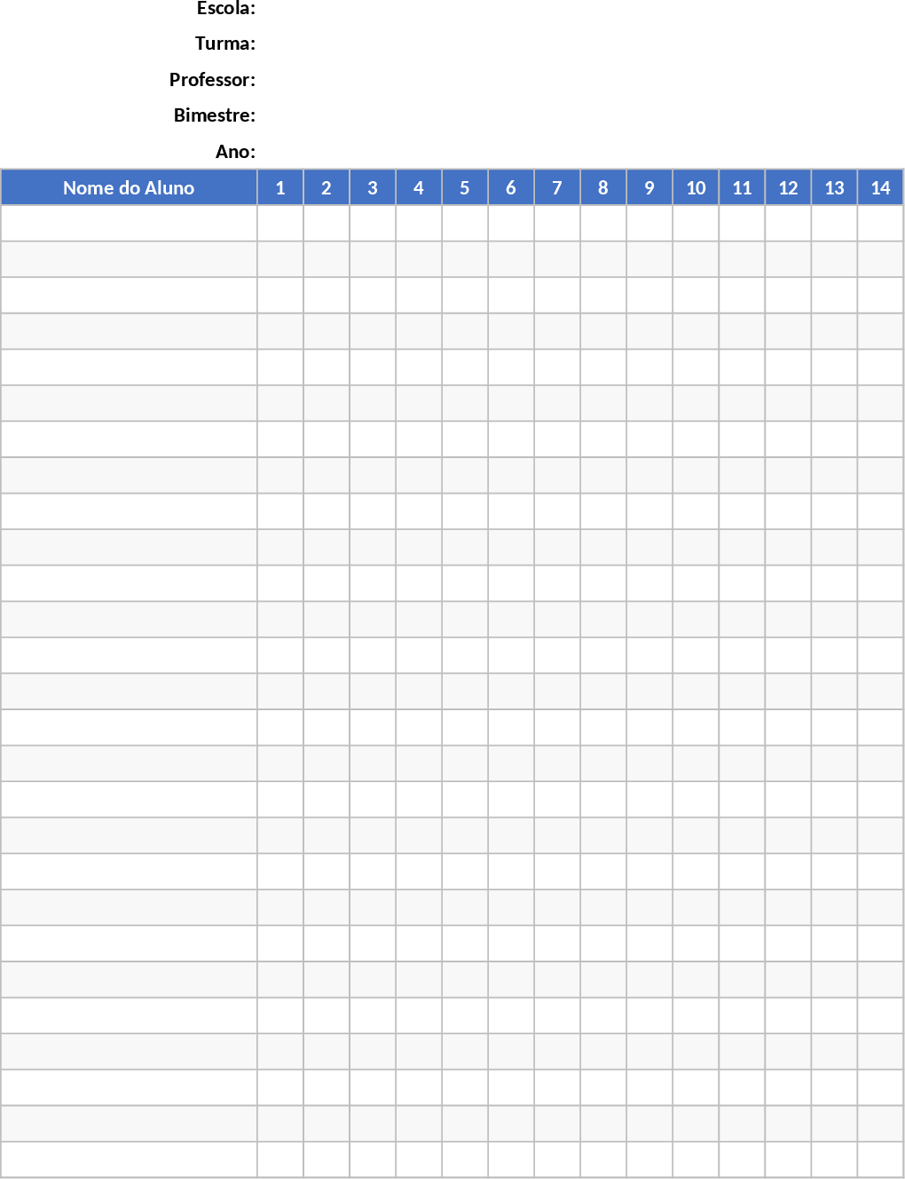 월간 학교 출석표 템플릿