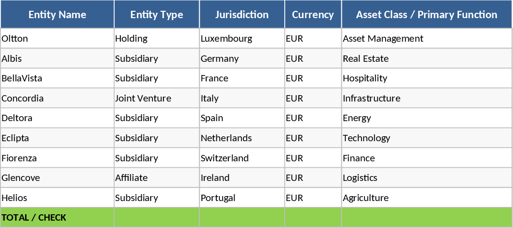 그룹 자본 구조 및 내부 차입 추적 템플릿