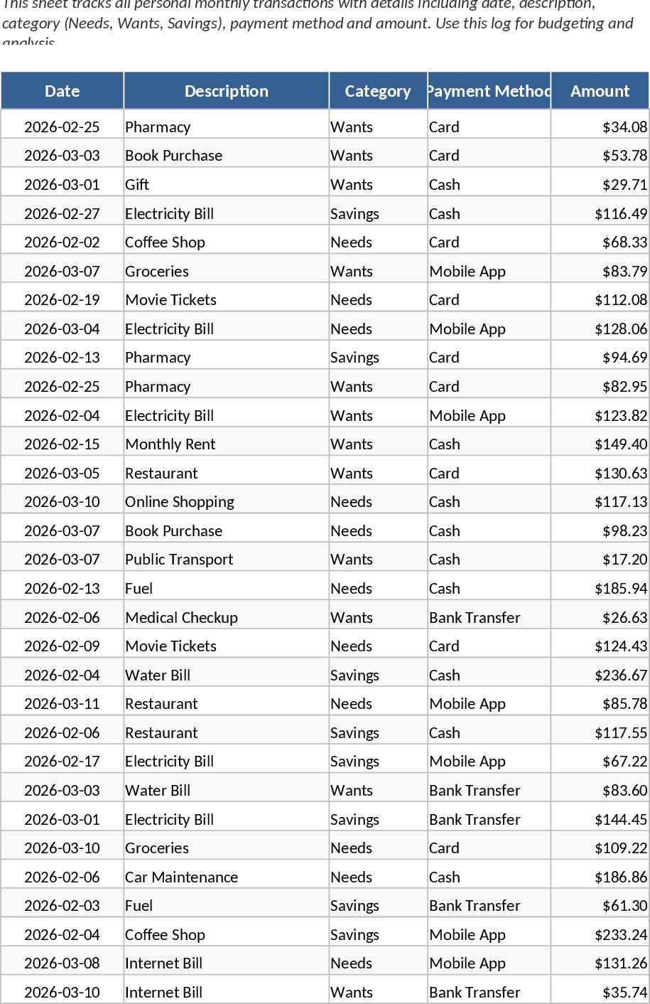 Personal Monthly Budget Tracker with Executive Dashboard Template