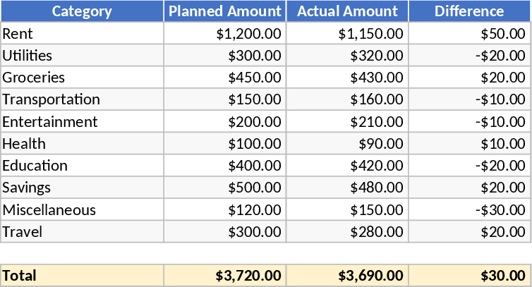 Monthly Budget Planning and Variance Tracker Template