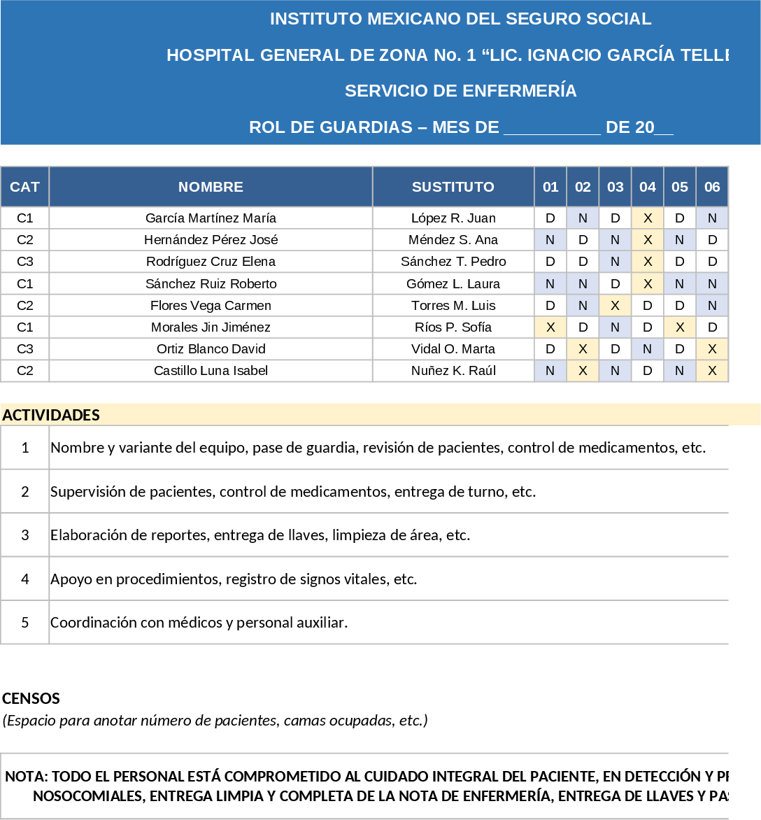 Guard Shift Monthly Nursing Schedule Template
