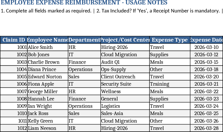 Employee Expense Reimbursement & Approval Tracker Template