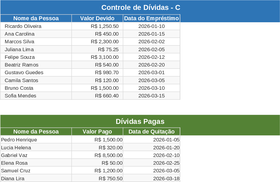 Multi-Company Debt Tracker and Payment History Template