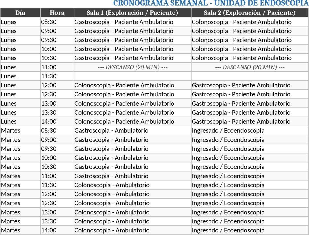 Digestive Endoscopy Room Schedule Template