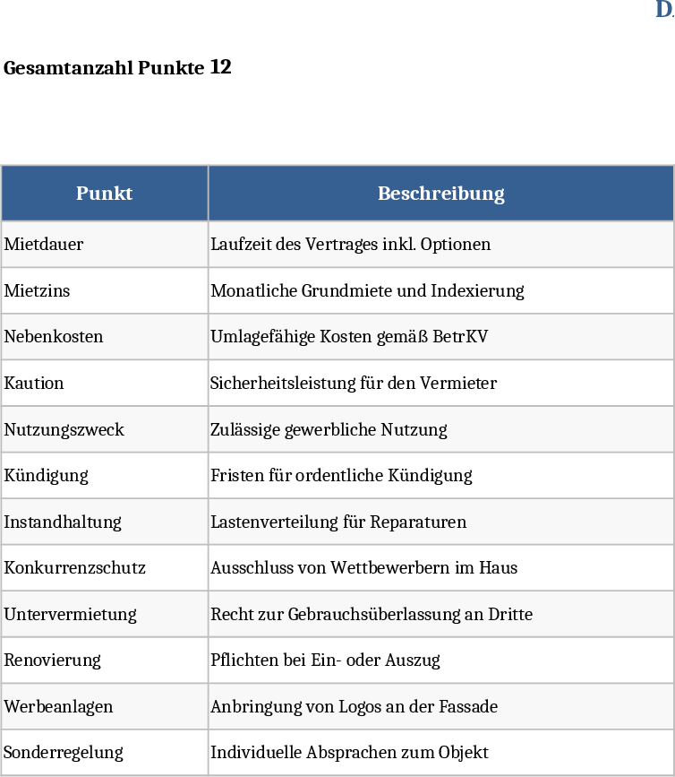 Commercial Lease Key Points Overview Template