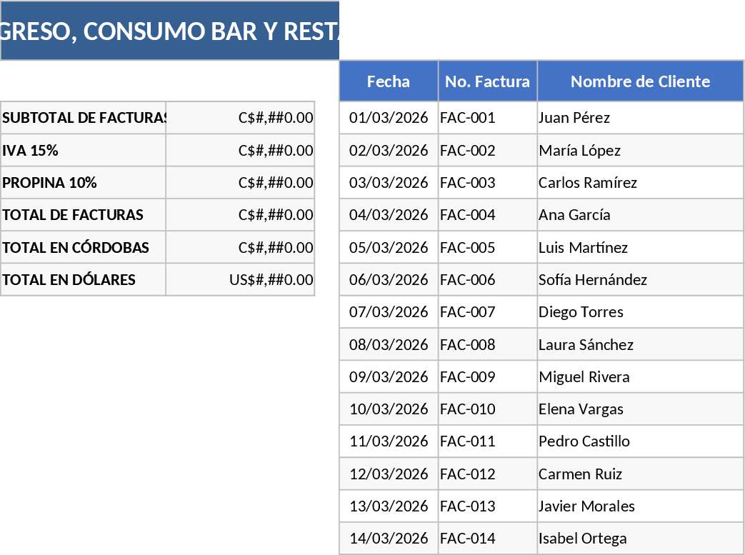 Restaurant Daily Invoice Tracker with VAT & Tip Template