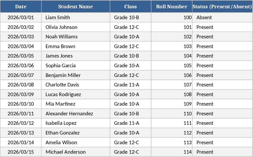 Student Attendance Tracker Template